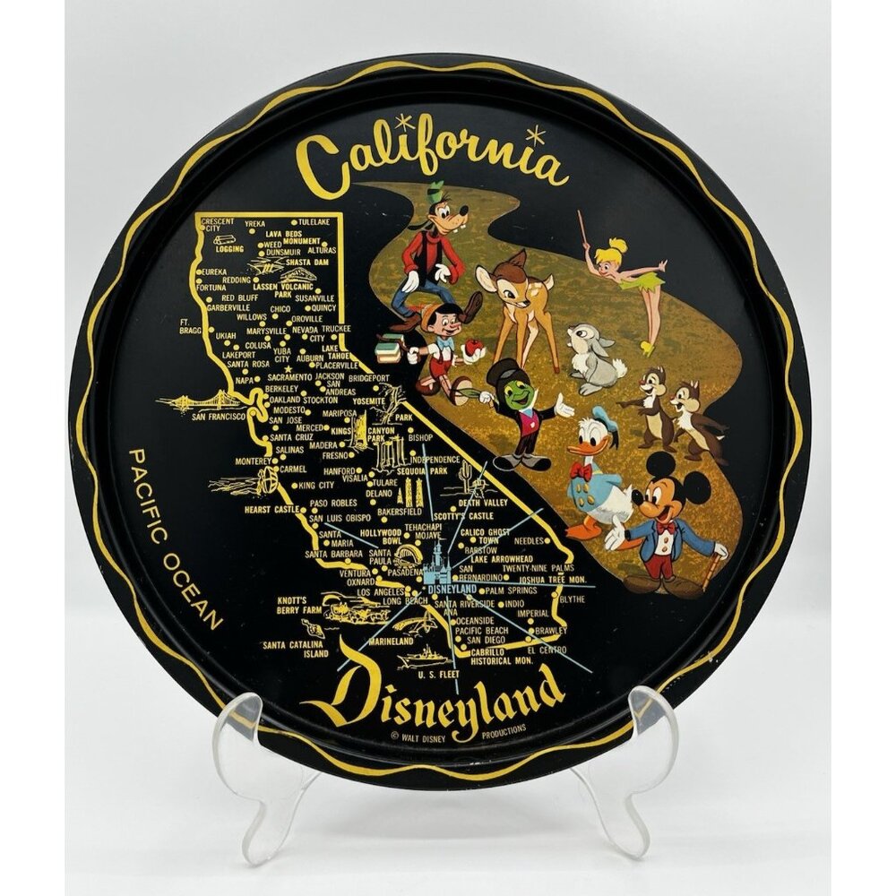 Vintage Disneyland Metal Tin Serving tray 11" California‎ Pacific Ocean Disney